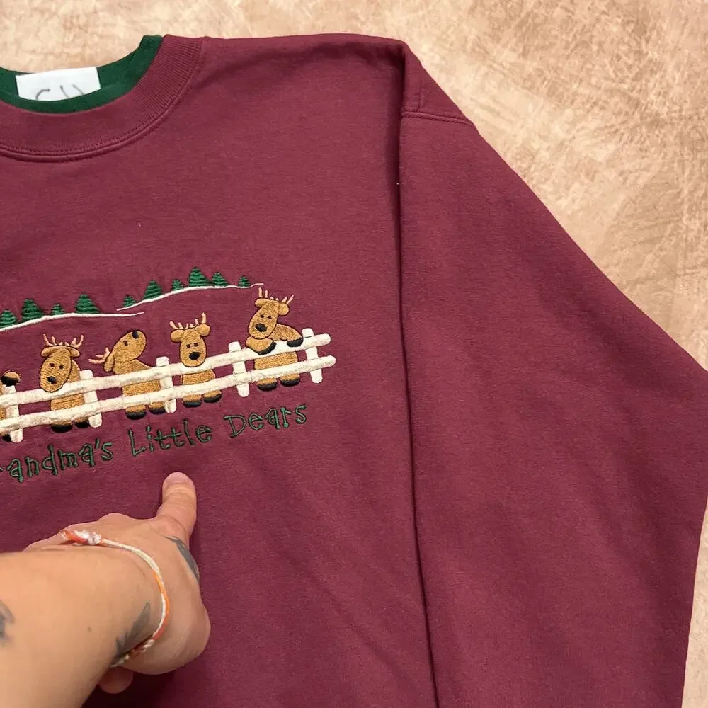 Vintage 90s M&C Sportswear Grandma's Little Dears Sweater Embroidered Women's M